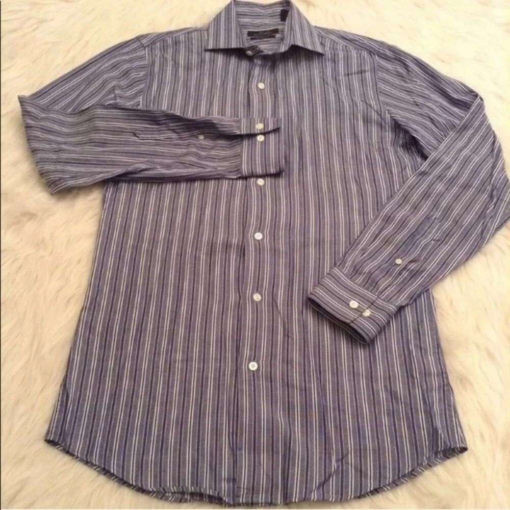 Mens Button Up Size 14 1/2 Blue Stripe Slim Fit Long‎ Sleeve Marc Anthony (BL)